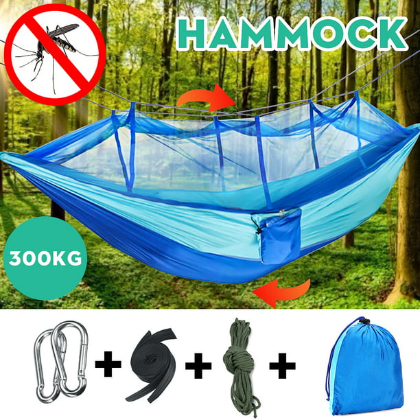 Portable Indoor/Outdoor Backpacking & Camping Hammock Blue 210T Nylon Woods Single Hammock with Tree Straps 